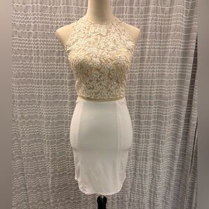 Elegant Ivory Lace Halter Dress